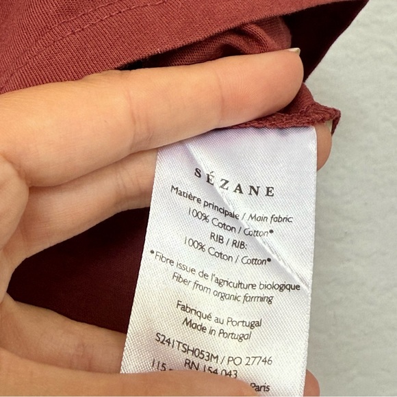 Sezane French Riviera T Shirt Brown Coral Size Small - Picture 4 of 5